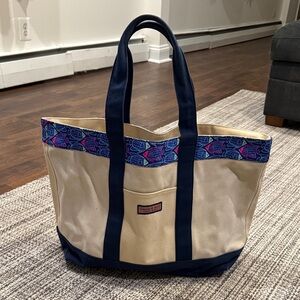 Beige and Blue Tote Bag